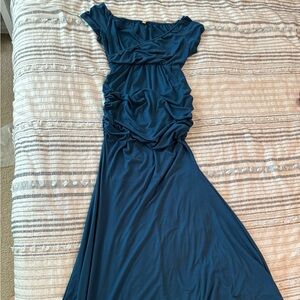 Pink blush blue maternity sweetheart neckline maxi dress